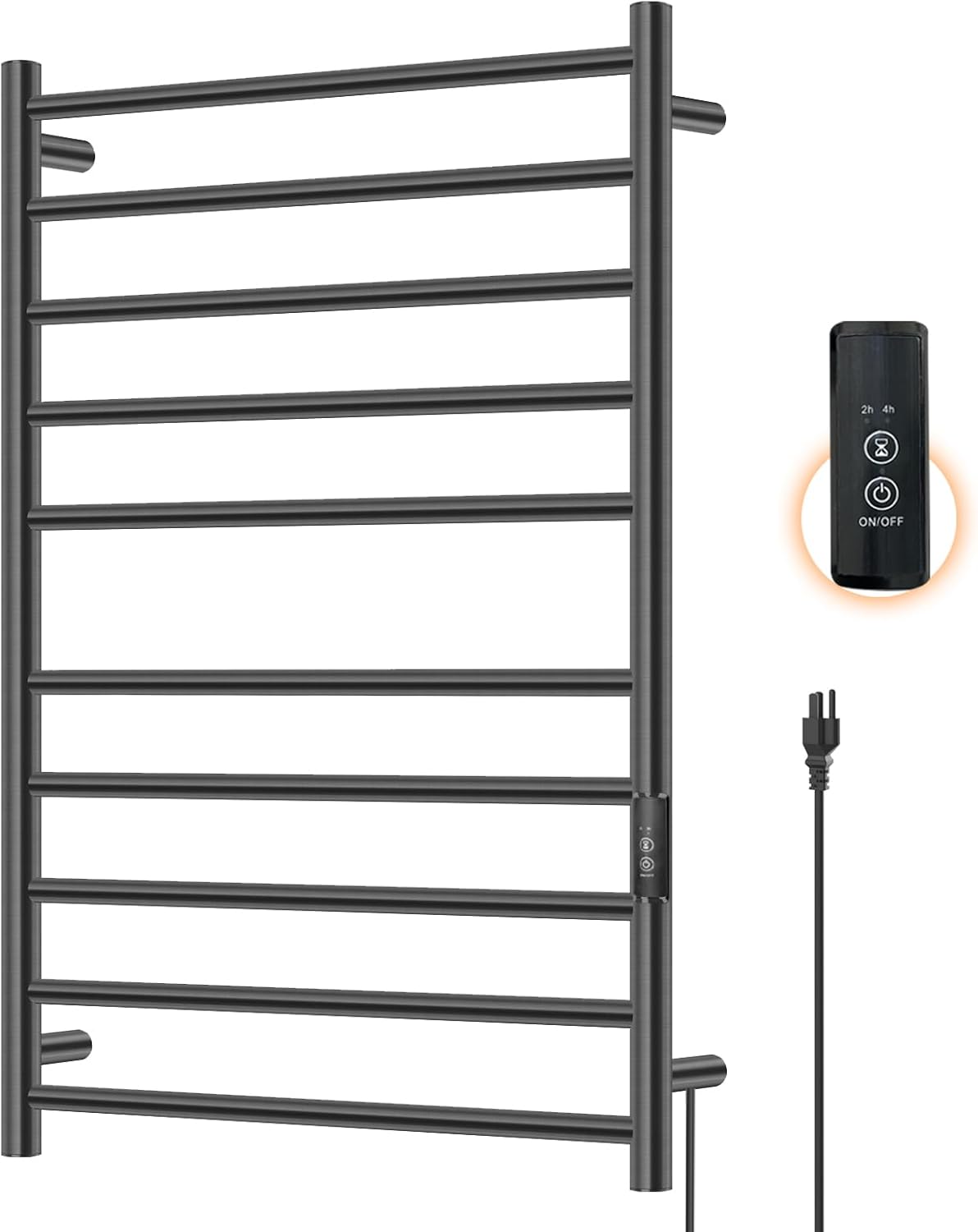 Electric Towel Warmer. Hot Towel Warmer for Bathroom. Heated Towel Rack Stainless Steel 10 Bar Large Rack with Built-in Timer. Plug-in. Fast Heating Nickel